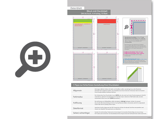 Product Bild block_mit_leimbindung_und_deckblatt__din_a6__50_blatt__4_4_farbig_beidseitig_bedruckt